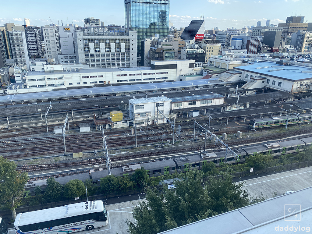 科学博物館の屋上から見る電車